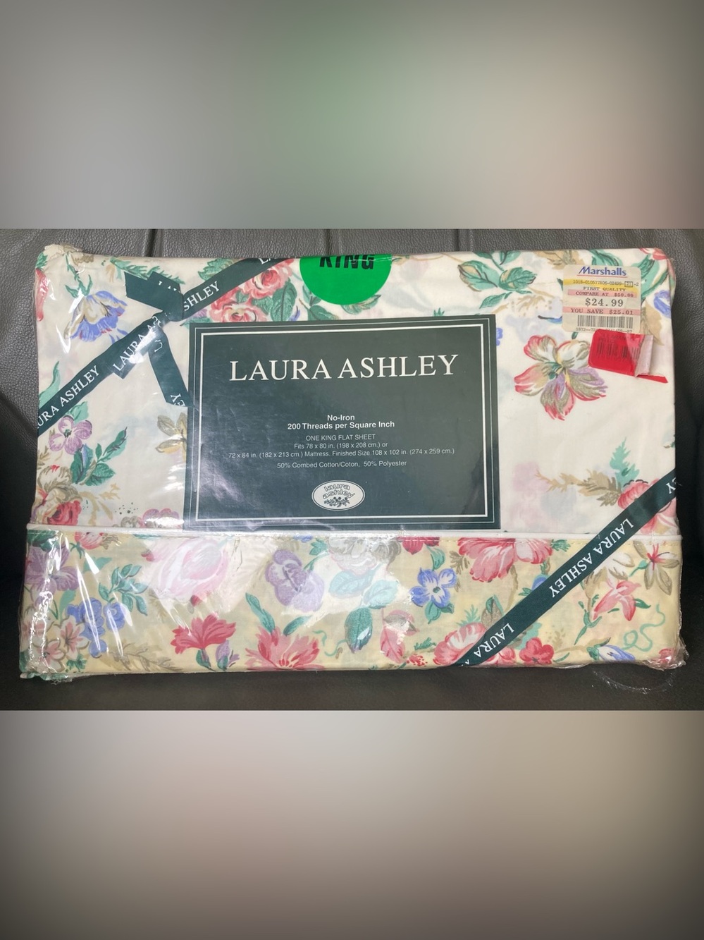 Laura Ashley King Flat Sheet JULIET Roses Floral NEW IN PKG 200 Threads/sq inch